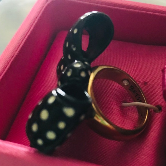 Betsey Johnson vintage huge black white polka dot bow ring statement retro pinup - Picture 4 of 6